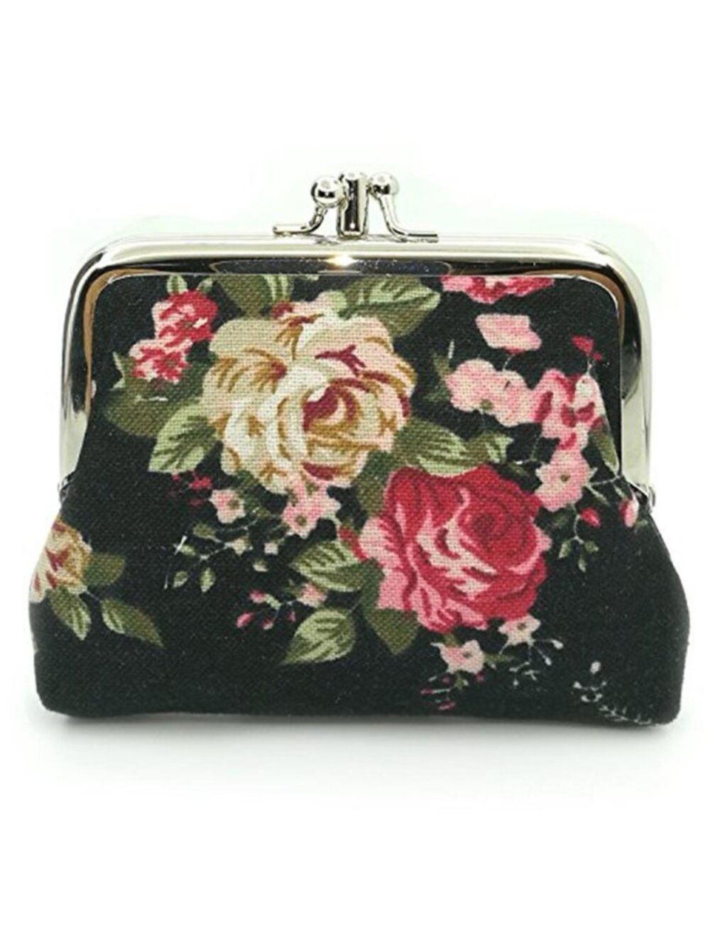 Floral Coin Purse Kiss Lock Wallet Canvas Card Holder Vintage Change Pouch
